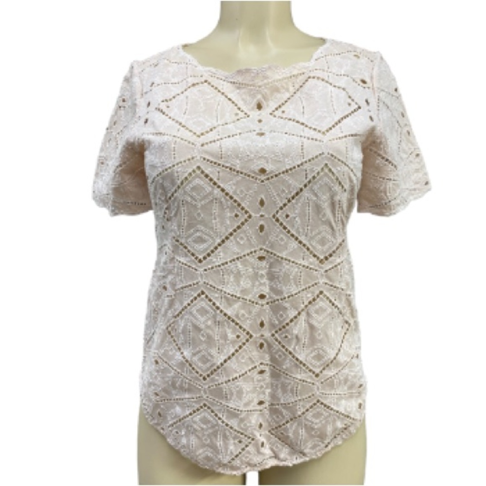 J Crew Ivory Lace Blouse Short Sleeves Cream. Size S